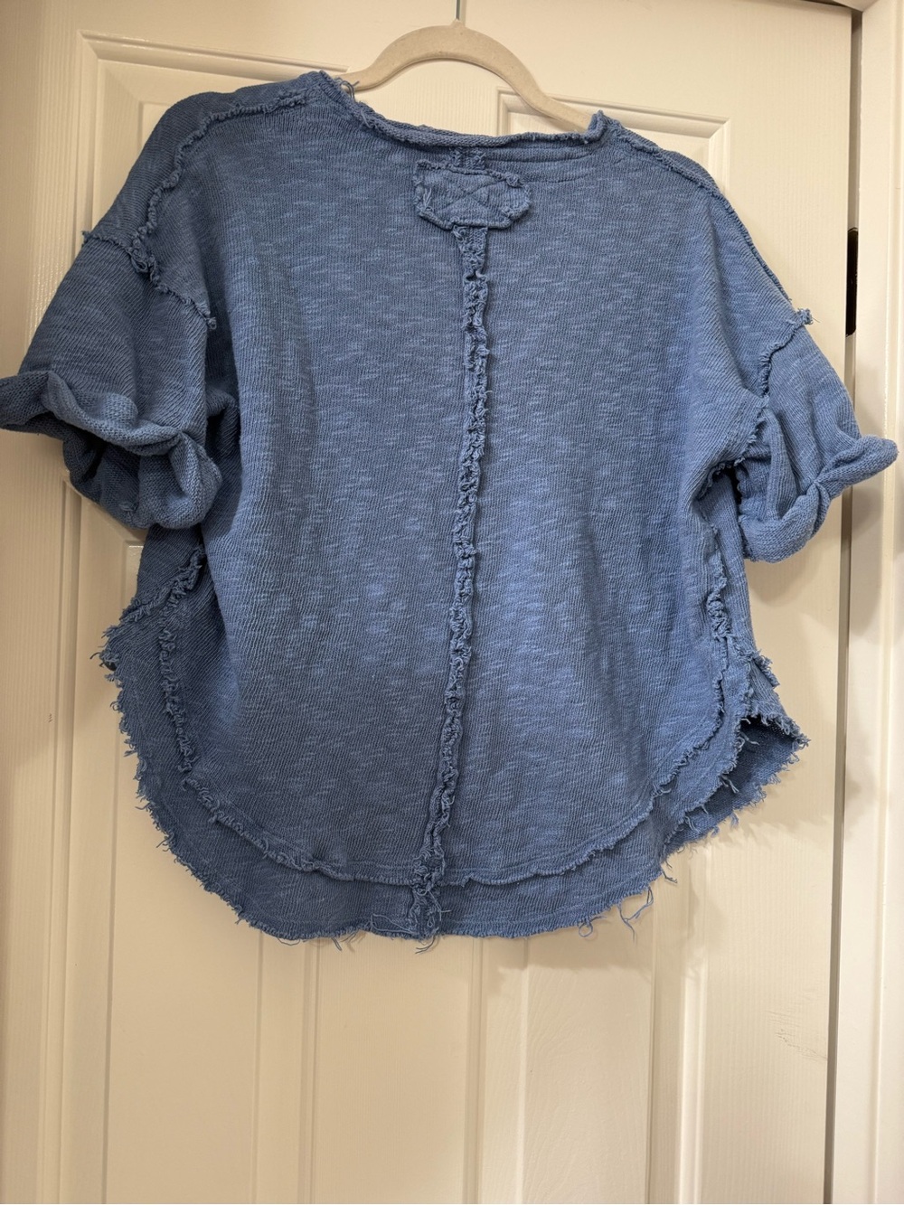 We The Free Distressed V-Neck Raw-Edge Top in Light Blue - Picture 7 of 9